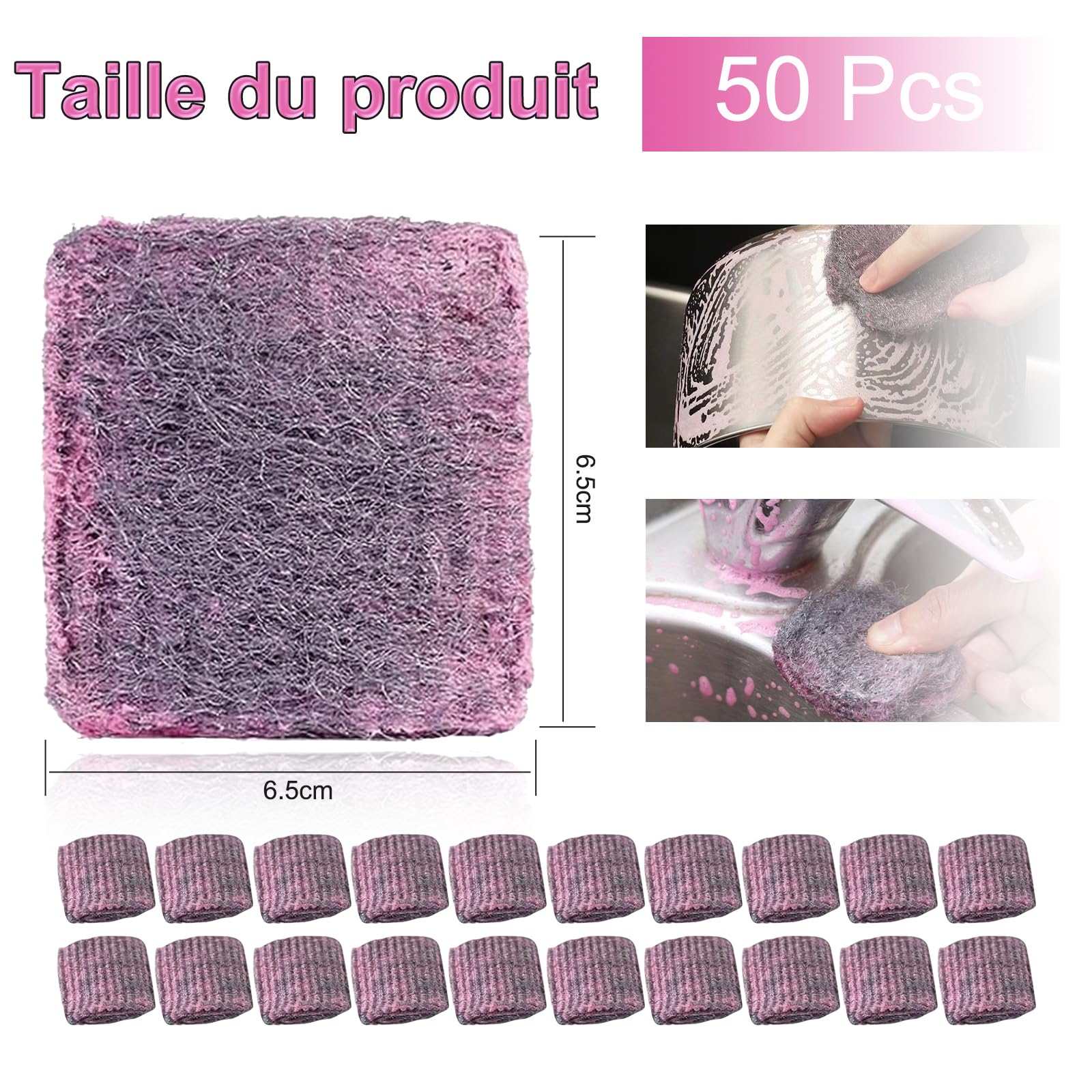 Jex Lot de 50 éponges à récurer en laine d'acier avec savon, brosses à récurer métalliques résistantes aux rayures, avec savon pour nettoyer les casseroles et poêles et enlever la saleté