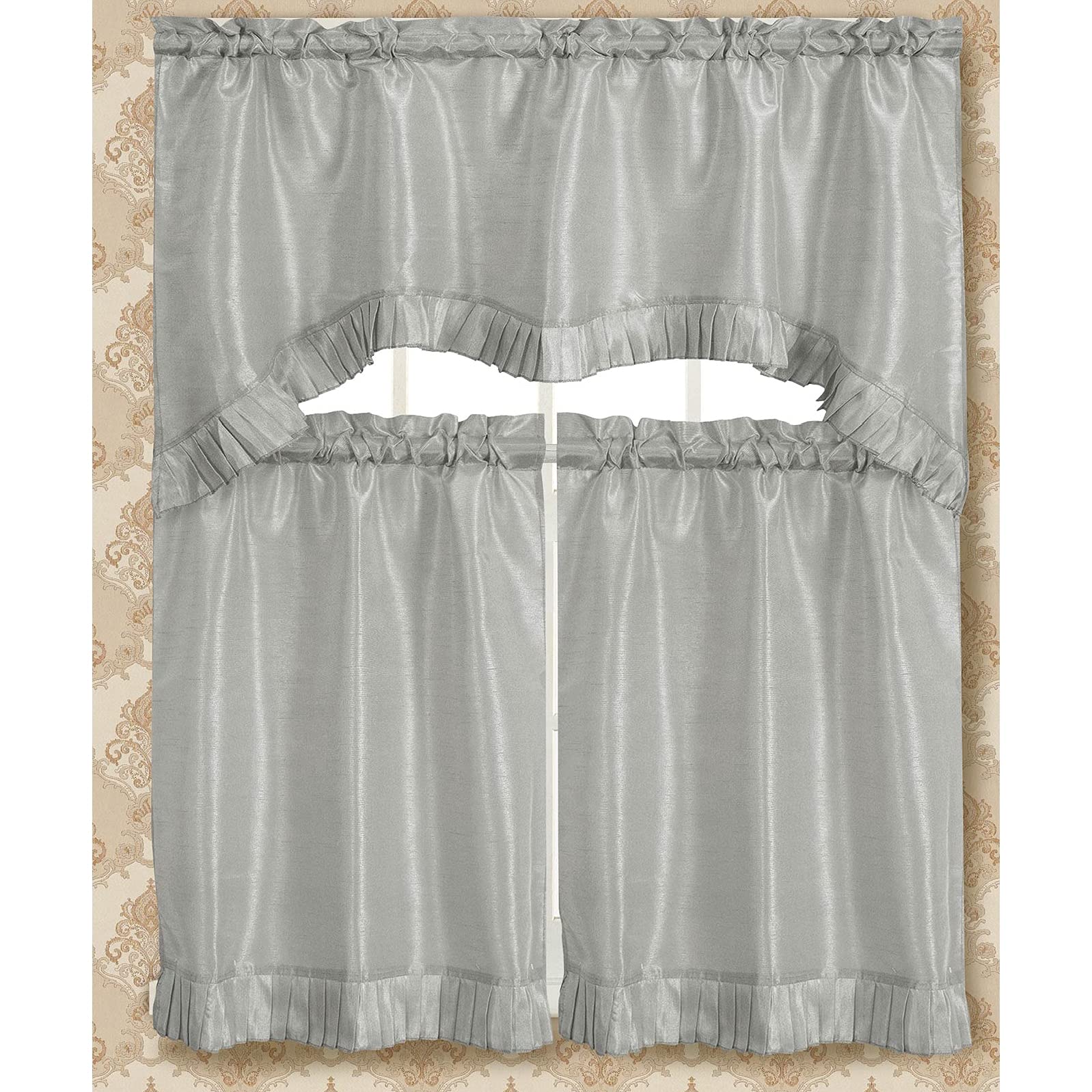 RT Designers Collection Bermuda Ruffle Kitchen Curtain Tier Set, Aqua