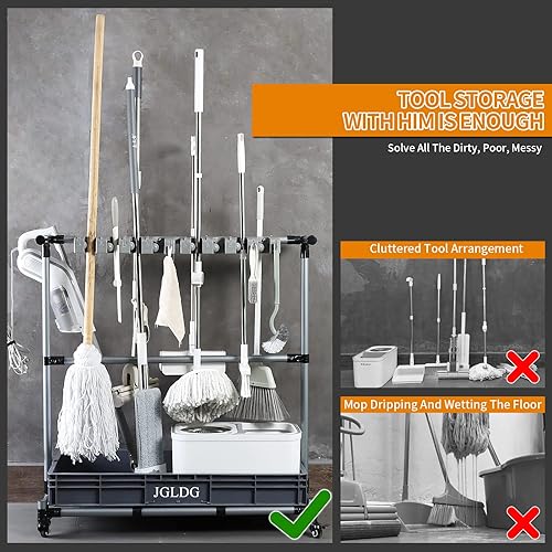 Miniatura 2 de Generic Carrito de limpieza multifuncional y organizador de herramientas - Soporte para escoba y fregona