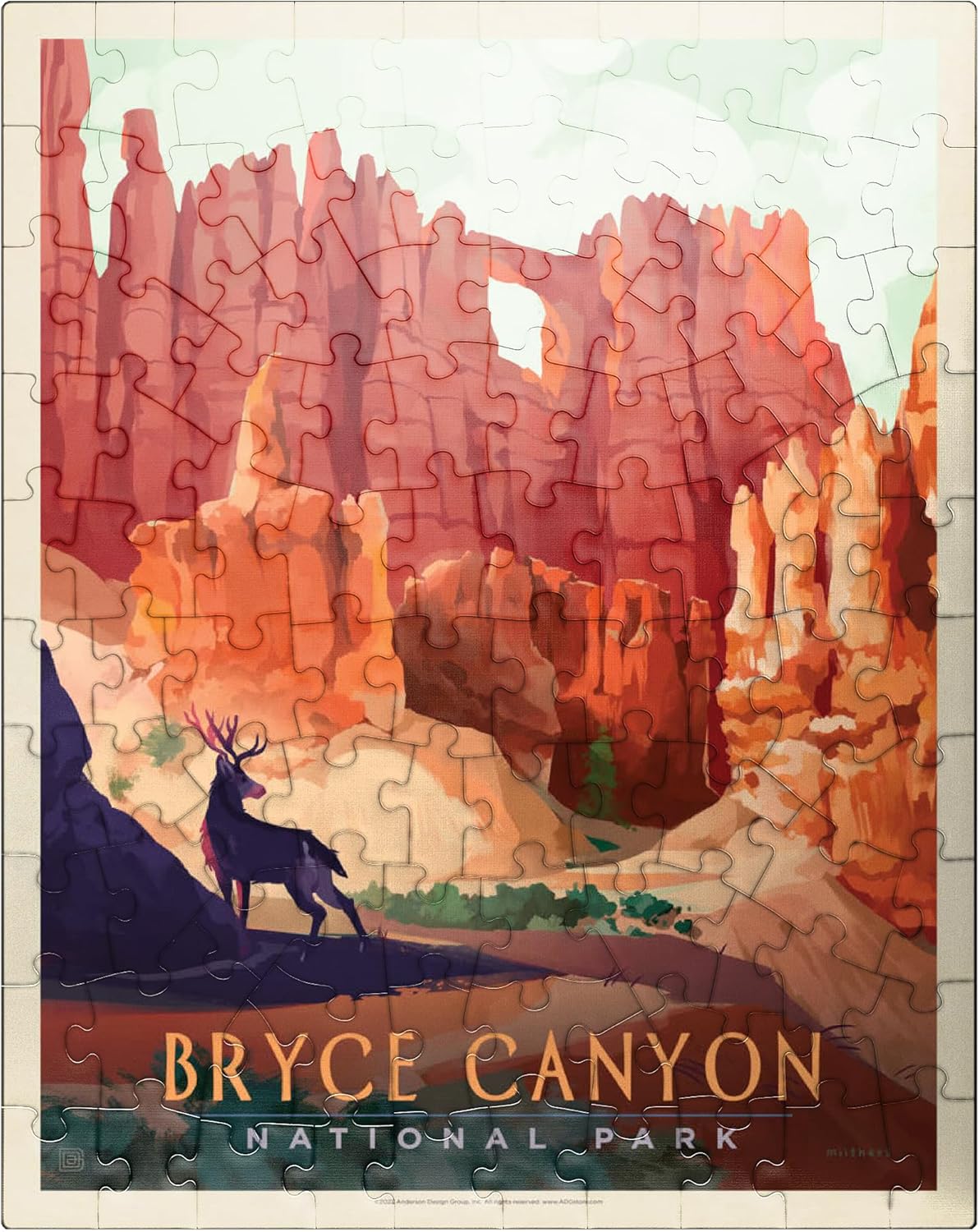MyPuzzle Bryce Canyon National Park: Mule Deer, Vintage Poster - Premium 100 Piece Jigsaw Puzzle for Adults