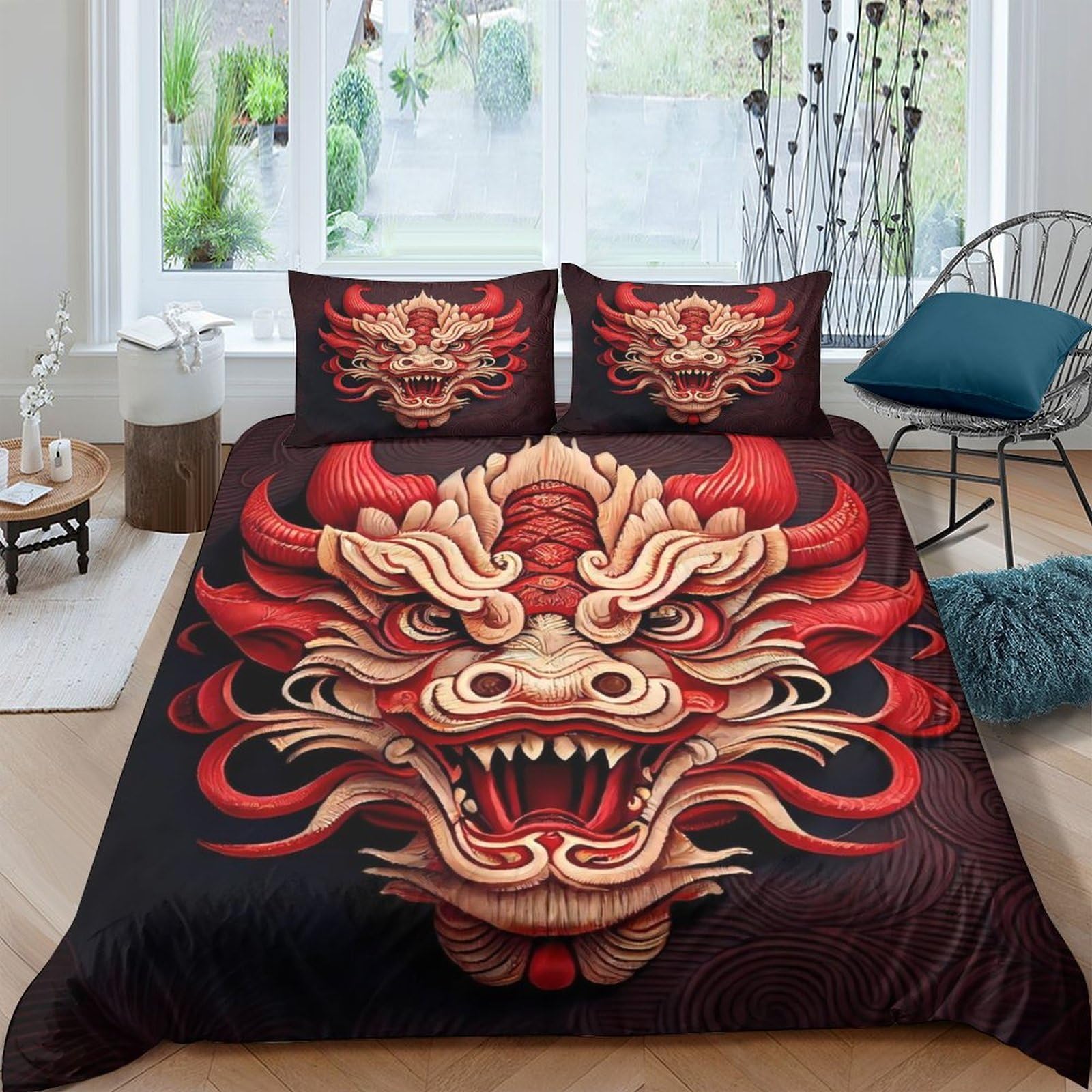 Ctjqhvkz Style-1 3D Printed Red Dragon Fitted Sheet Microfiber Soft Decorative Oriental Beast Bed Cover Bedroom Dorm Mattress Protection Single（135X200cm）
