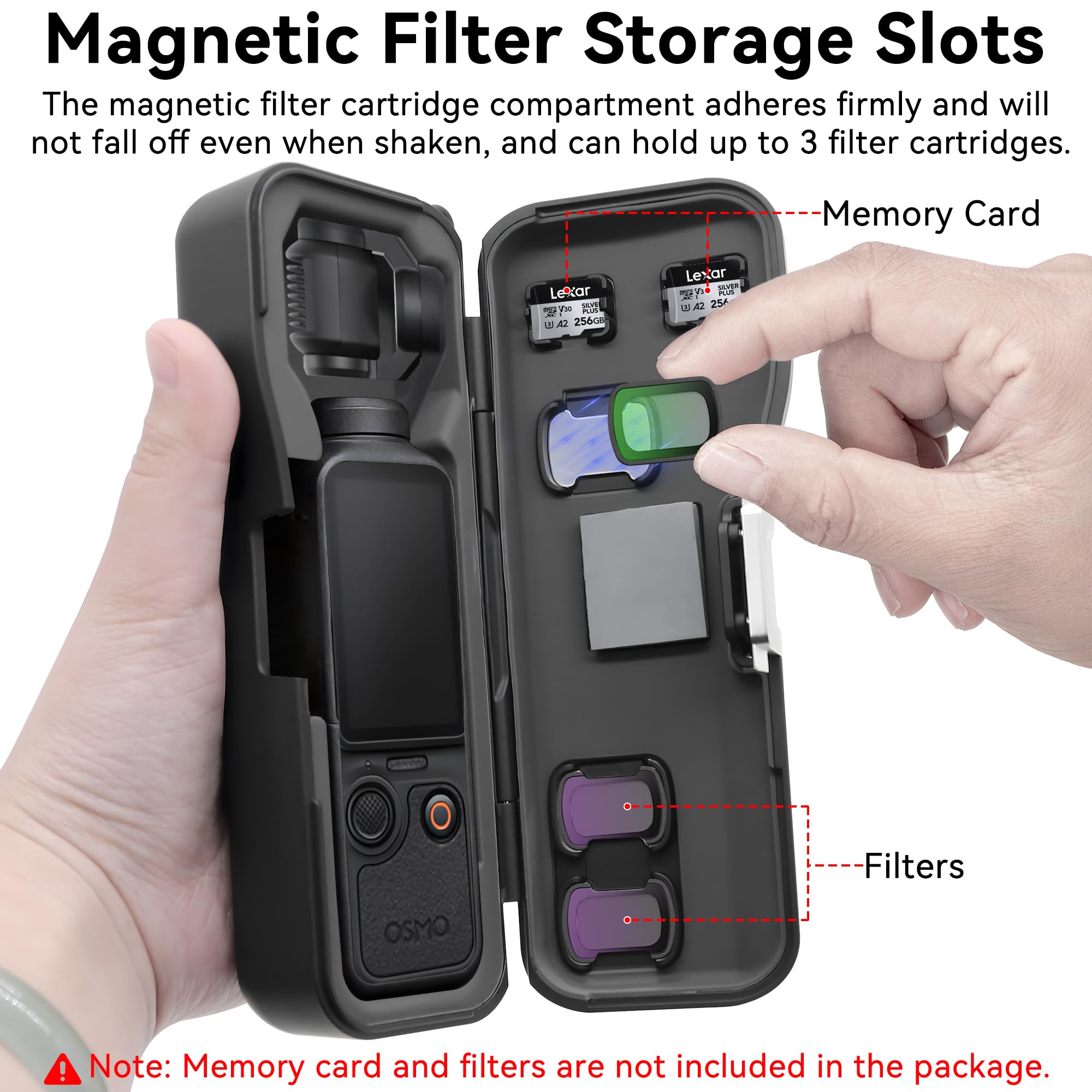 Pocket 4 Pokrowiec Ochronny - Przenośny Twardy Pokrowiec do Przechowywania Pełna Ochrona dla DJI Osmo Pocket 4/Pocket 3 Akcesoriów z 3 Filtrami Magnetycznymi i 2 Gniazdami na Karty Pamięci