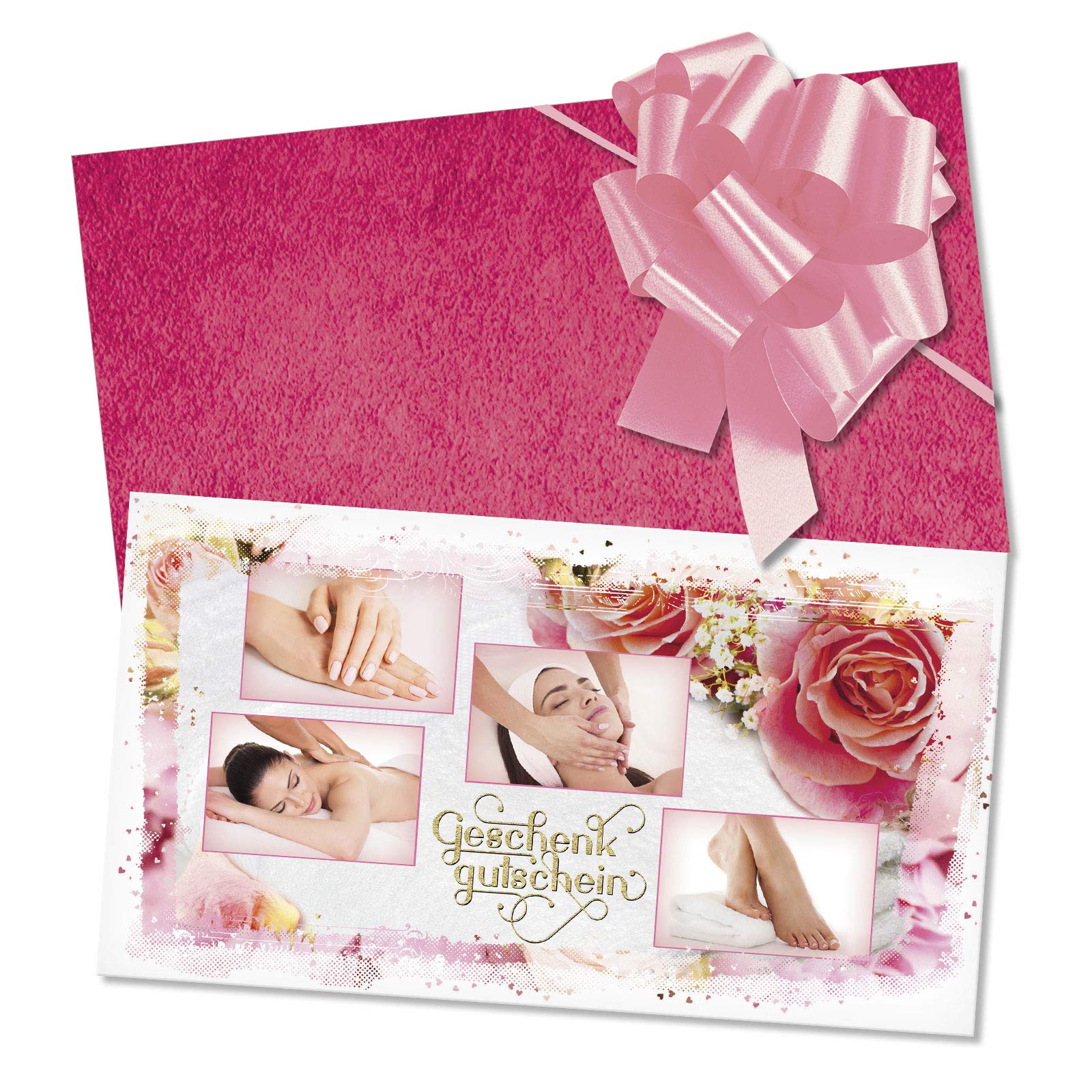 GESCHENKGUTSCHEINcom - 50 Gutscheine mit Umschlag/Schleife für Kosmetikinstitut Kosmetik Wellness - Geschenkgutschein-Vordruck blanko KS1287-2-50
