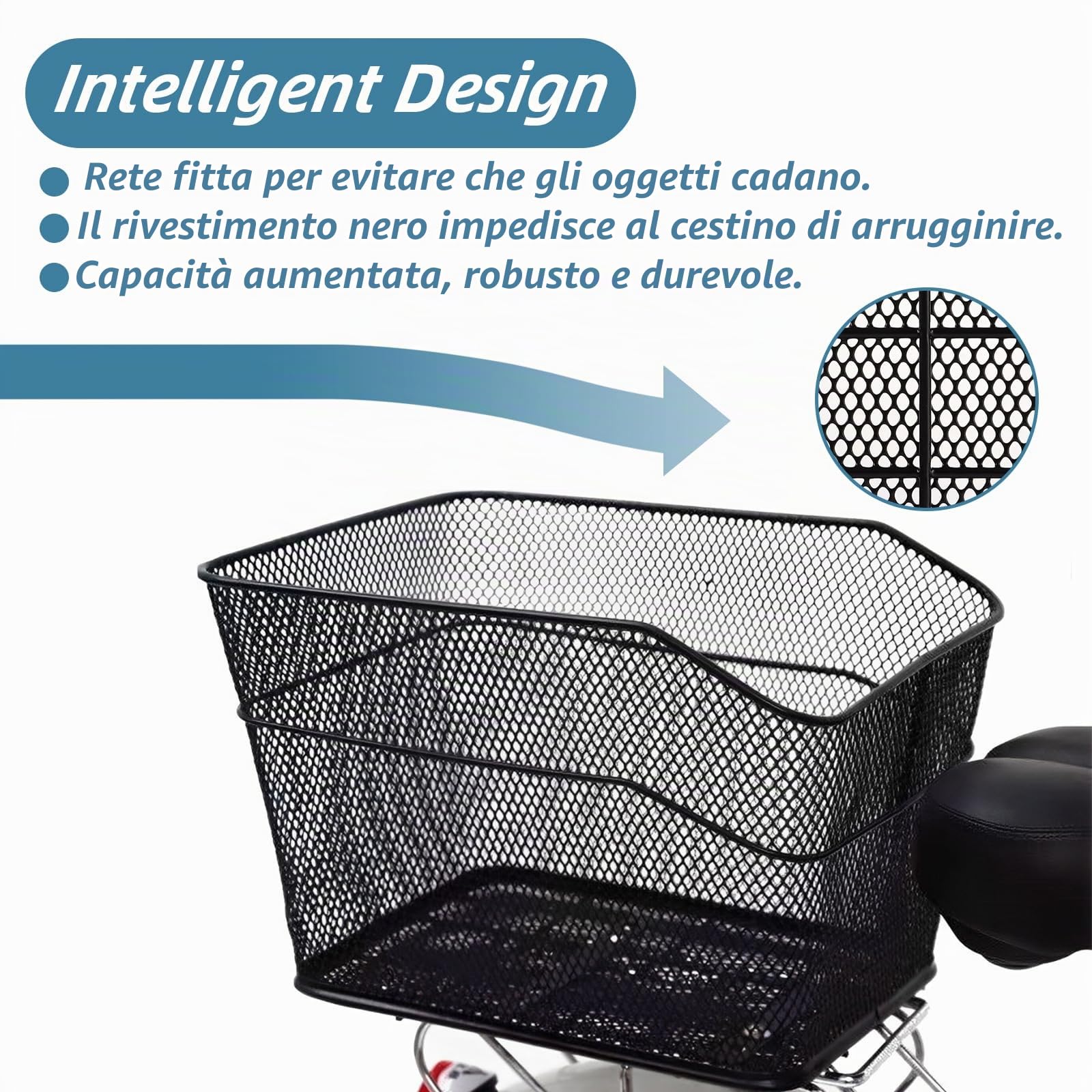 Cestino Bicicletta Posteriore 20L (40x30x20cm), Cestino Bici Grande in Metallo per Gepäckträger, Cestino Posteriore Bici con Grande Capacità 20kg, per Shopping e Trasporto