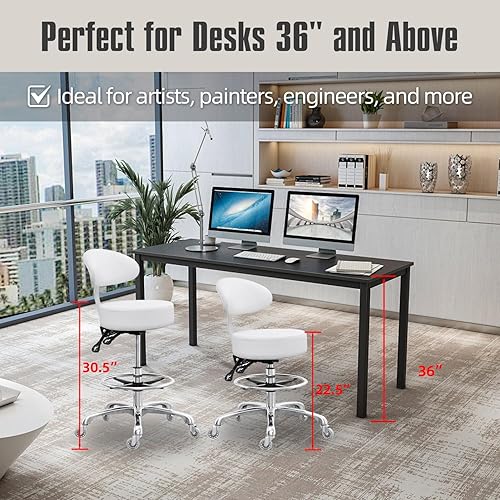 Miniatura 4 de Grace&Grace Silla de dibujo, taburete con cojín grande con respaldo, taburete alto de tienda con reposapiés para estudio, taller, aula, laboratorio,