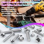 960PCS Pan Head Nuts and Bolts Assortment Kit, #4-40#6-32#8-32#10-24 Stainless Steel Machine Screw Assortment Kit, 304 Stainless Steel Assorted Bolts and Nuts Kit with Flat Washers