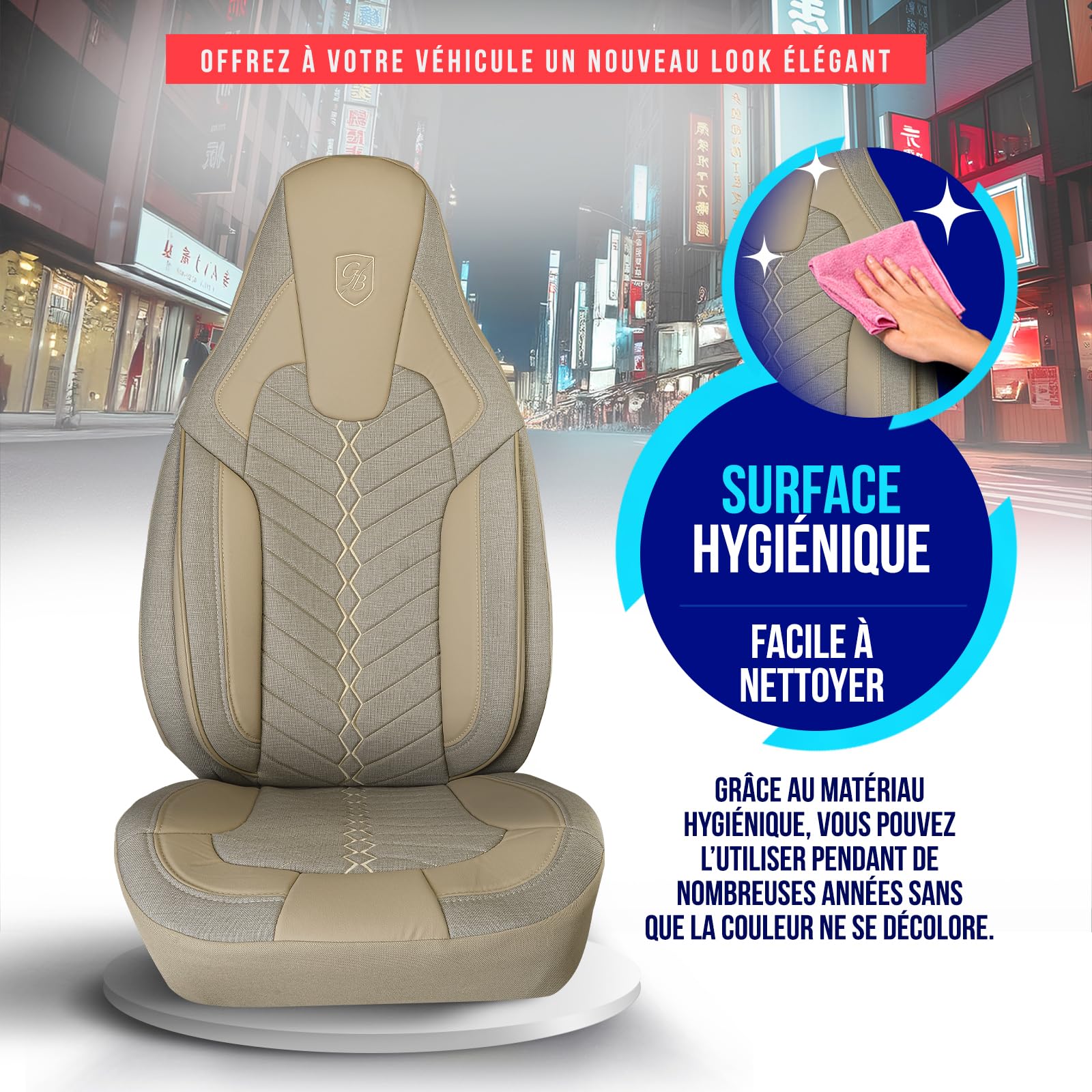 Housses de siège Camping-Car en Lin, compatibles Fiat Ducato, Citroën Jumper, Peugeot Boxer, sièges Avant conducteur & Passager, Camping-Car & Caravane, Beige