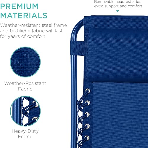 Miniatura 144 de Best Choice Products Juego de 2 sillas reclinables ajustables de malla de acero con gravedad cero con almohadas y bandejas portavasos, color arena