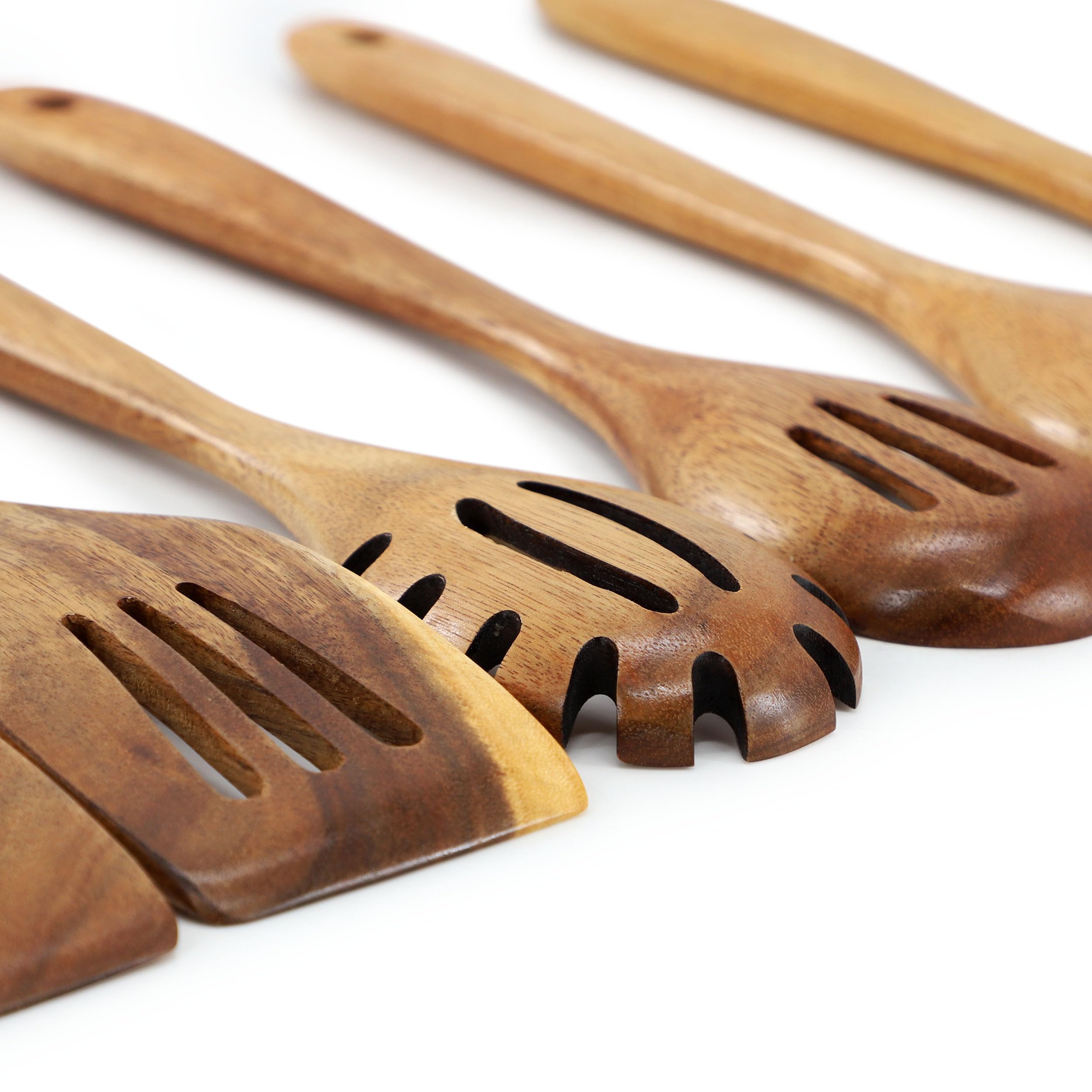 Elama 7-teiliges Küchenhelfer-Set aus Akazienholz und drehbarem Küchenhelfer-Topf, Kochutensilien, Küchenutensilien, Arbeitsplattenaufbewahrung (7-teiliges Schlitz)