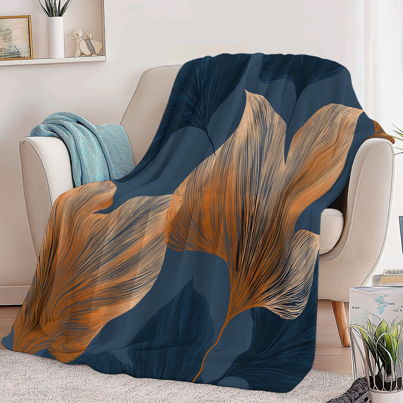 Genérico Manta con Estampado Moderno Exquisito Hoja Grande, Manta Gris Oscuro de Franela para Sofá Cama Extra Cálido Sobrecama 220 x 240 cm — Caliente Transpirable para Otoño e Invierno