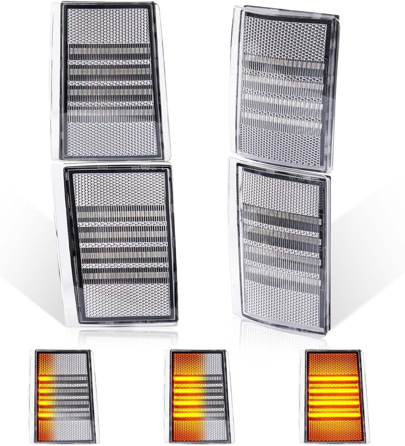 Gempro Sequential Amber LED Corner Side Marker Turn Signal Lights for 1988-1993 Chevy C1500 C2500 C3500 K1500 K2500 K3500 Pickup Truck Front Uper & Lower Grill Lights, 4PCS (Clear Len)