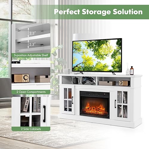 Miniatura 4 de SIMOE Soporte de TV de 58 pulgadas con chimenea de 23 pulgadas, consola de TV con chimenea eléctrica para televisores de hasta 65 pulgadas, centro