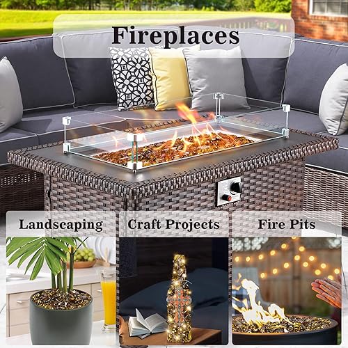 Miniatura 3 de GRISUN Anacardo de cristal amarillo para hoguera, 10 libras, rocas de vidrio templado de 1 pulgada para chimenea natural o propano, seguro para