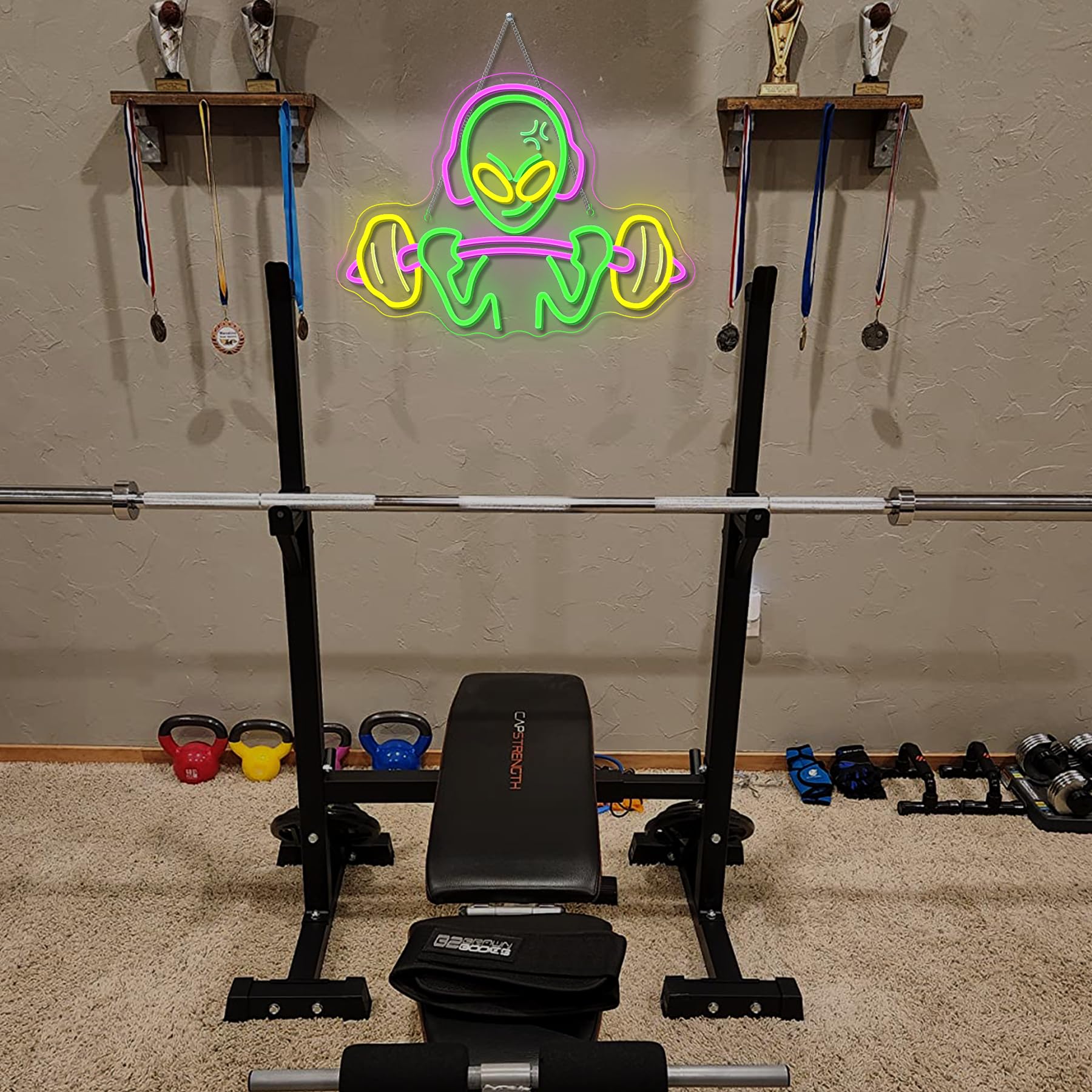 SIGNSHIP Alien Lift a Barbell Neon Light Sign,Alien LED Sign Dimmable for Decoration Led Signs Wall Decor for Gym,Man Cave,Family Room,Children's Room,Gift for Boy - Image 3