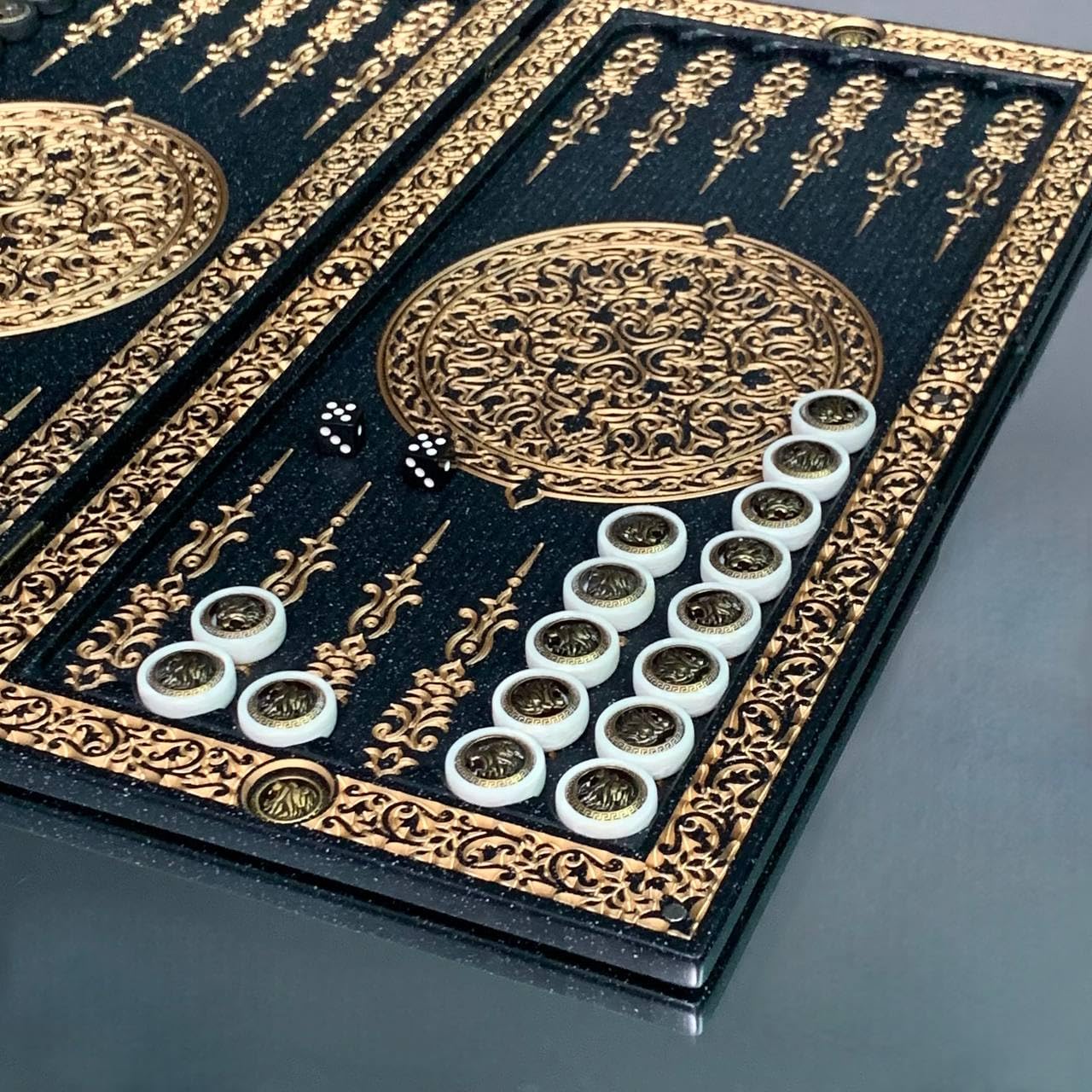Luksusowy backgammon z kamienia akrylowego – ręcznie robiona gra strategiczna 47 × 23 cm torba i wartość edukacyjna Rozmiar: 47 cm (18,5 cala)