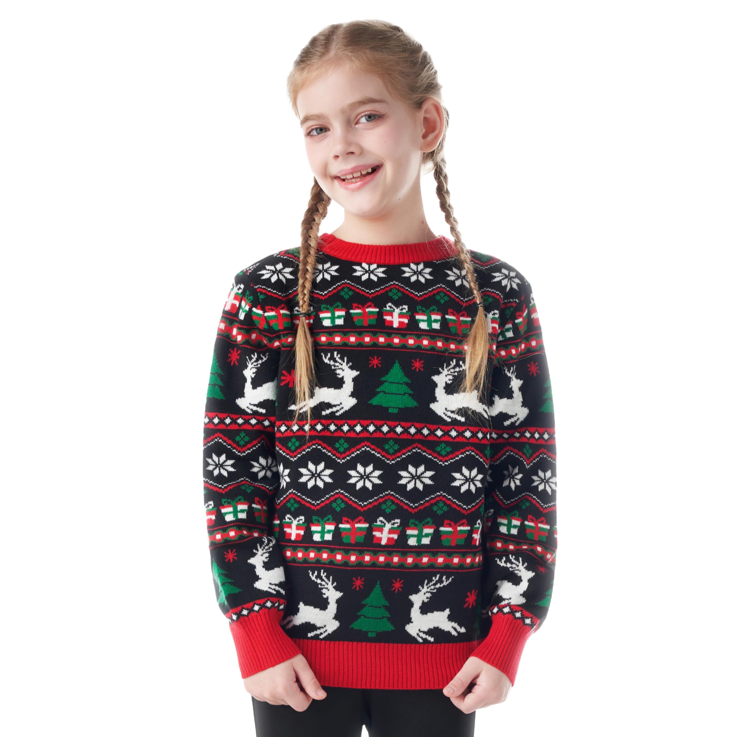 Giggling Getup Dopasowany rodzinny sweter bożonarodzeniowy, słodki świąteczny sweter z długim rękawem, czarny brzydki sweter bożonarodzeniowy