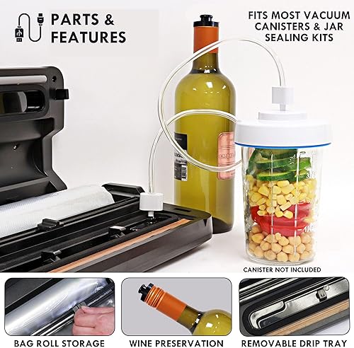 Miniatura 4 de Kenmore - Máquina selladora al vacío, seca, húmeda, conserva los alimentos para su almacenamiento, 7 modos preestablecidos con rollo de bolsa de 16