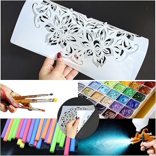 Miniatura 6 de Paquete de 9 plantillas reutilizables grandes (12 x 12 pulgadas) con diseño de mandala, plantilla de pintura cortada con láser, para piso, pared,