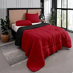 Kit Edredom Casal Queen 3 Peças Margarida Cama Box Cor:Vermelho e Preto