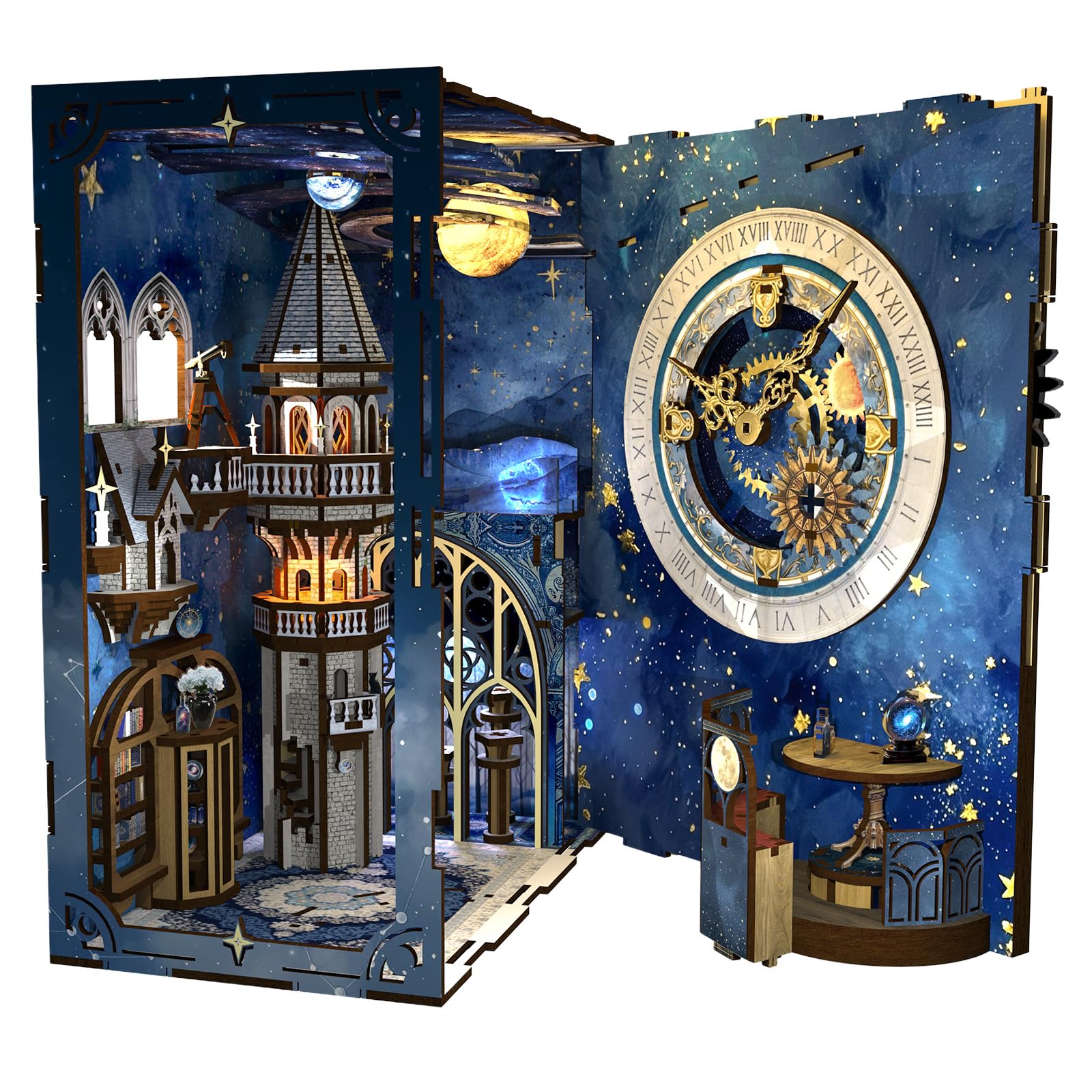 MiniCity Stellar Castle Book Nook Kit, DIY 3D Wooden Puzzle Decor