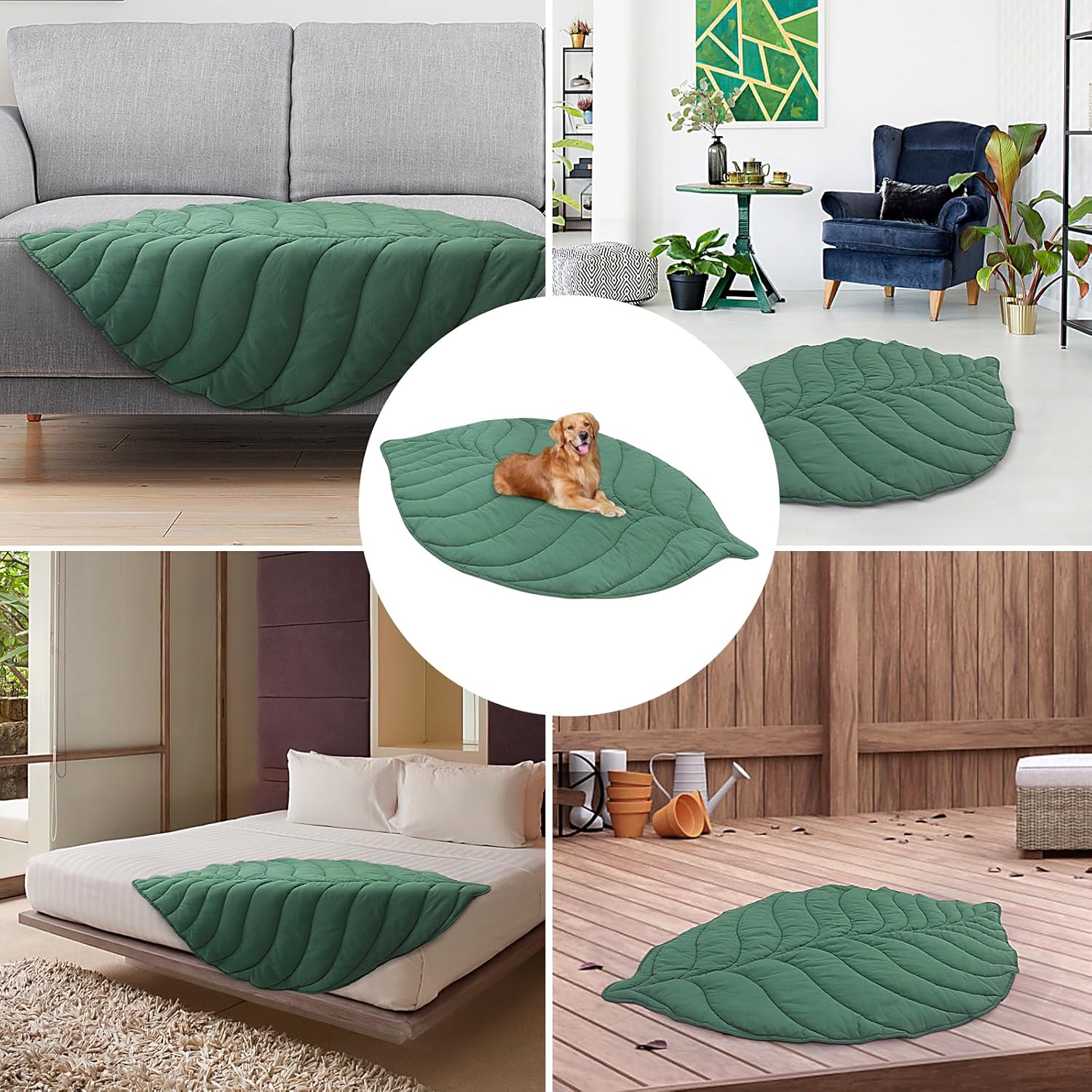 review Large Dog Bed Mat Washable Puppy Leaf Blanket Funny Cute Sofa Couch Throws for Pets Big Dog Bed for Large Breed Medium Small Dogs 58x41 inches Green