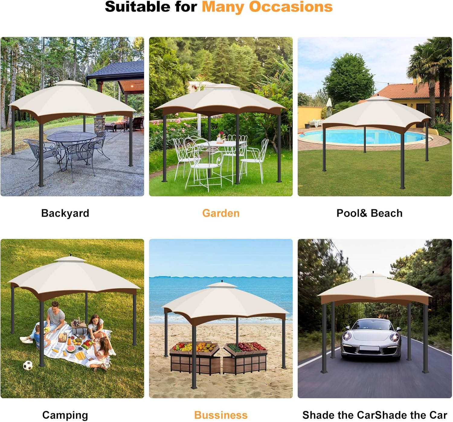 10 x 12 Replacement Gazebo Canopy Top for Lowe's Allen Roth Gazebo, Double-Tier Gazebo Roof Cover with Air Vent,Heavy Duty Canopy Roof Gazebo Top 10X12 Gazebo Cover (Beige A)
