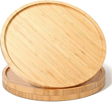 Meanplan 3 Pcs Round Bamboo Tray Bulk Charcuterie Board Round Wood Trays Bamboo Serving Platter with Rim Polished Wooden Vegetable Platter for Holding Fruit Bread Pizza Party Decor 8 Inch
