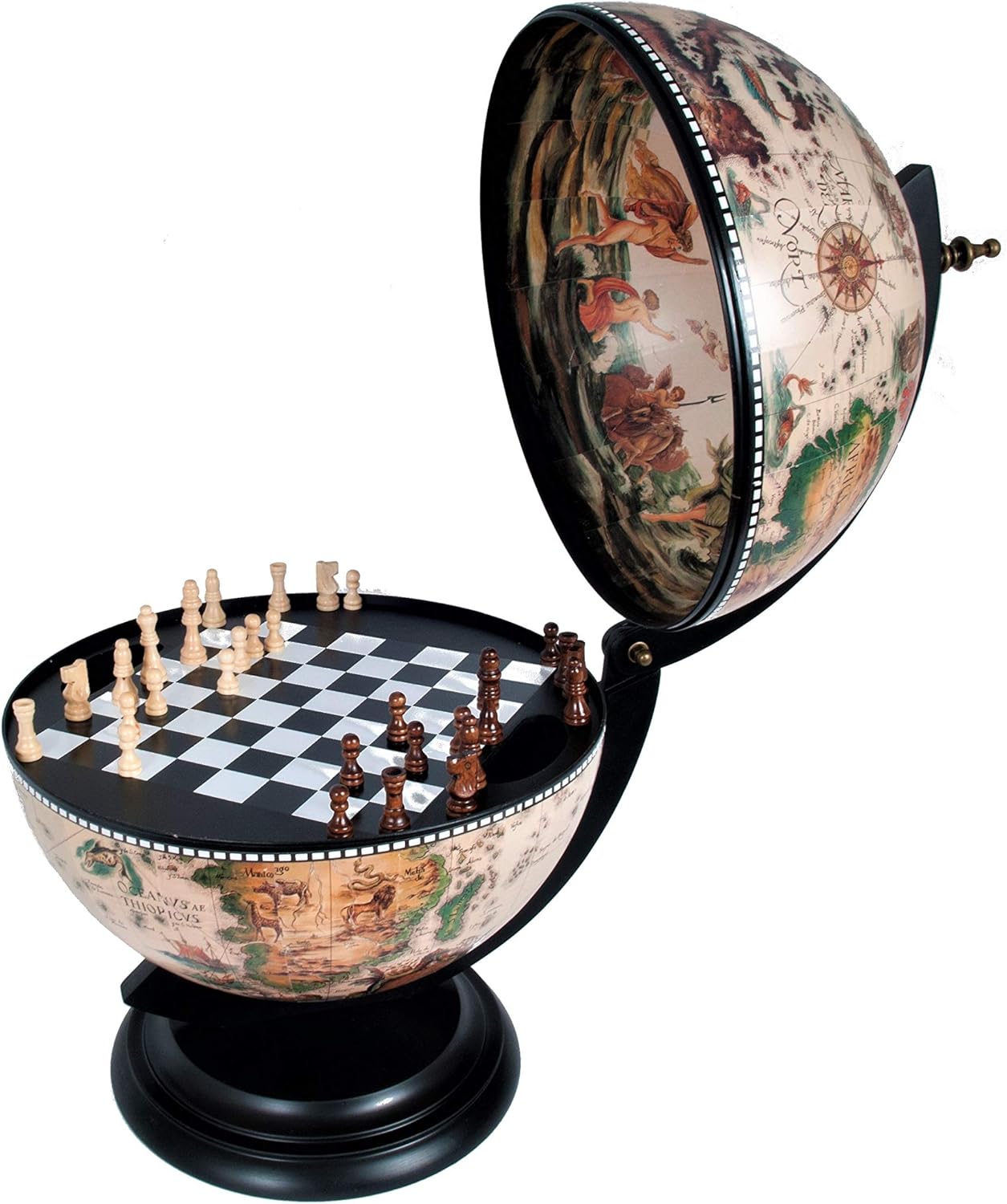 Old Modern Handicrafts 13-Inches White Globe with Chess Holder - Exotic Vintage World Globe - Perfect Decoration Piece for Office - 13.0L x 13.0W x 20.0H Inches