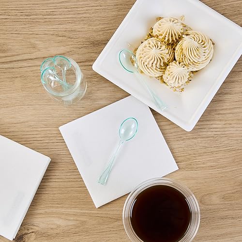 Vista 24 de Restaurantware Mini cucharas desechables de 4 pulgadas, 100 cucharas pequeñas desechables, par de alta resistencia con aperitivos o postres, Oro rosa