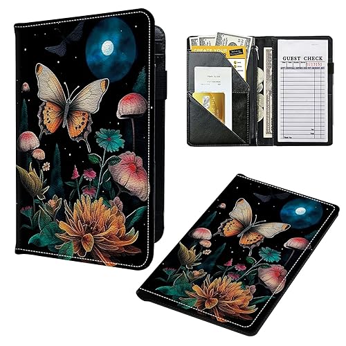 Miniatura 8 de Libros para camarera, cartera de cuero con bolsillo con cremallera, 7 bolsillos de almacenamiento para recetas y cheques, soporte para bolígrafos,