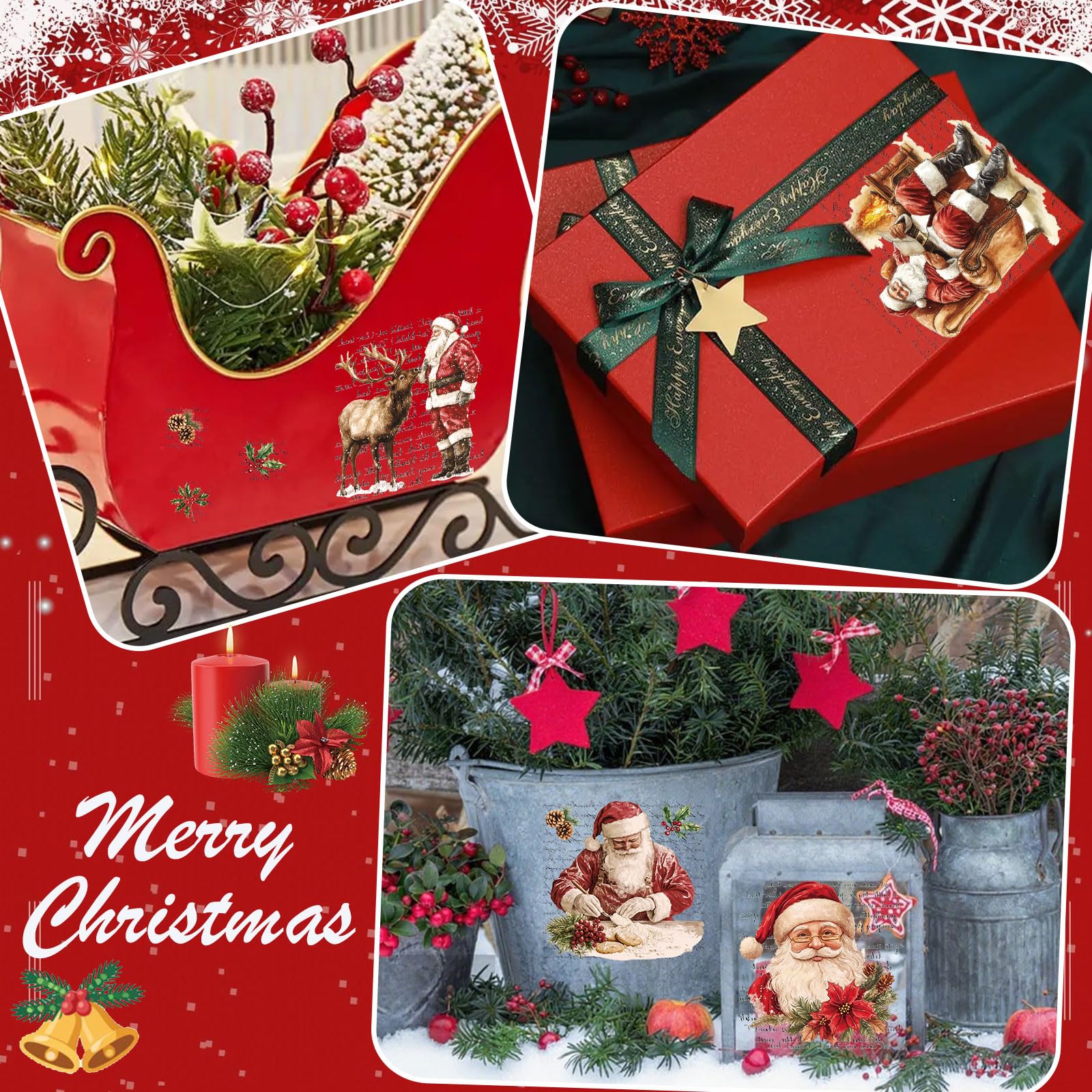 Lot De 6 Feuilles D'autocollants à Frotter - Thème Animaux D'hiver - Décalcomanies Pour Meubles, Scrapbooking - 15x30cm