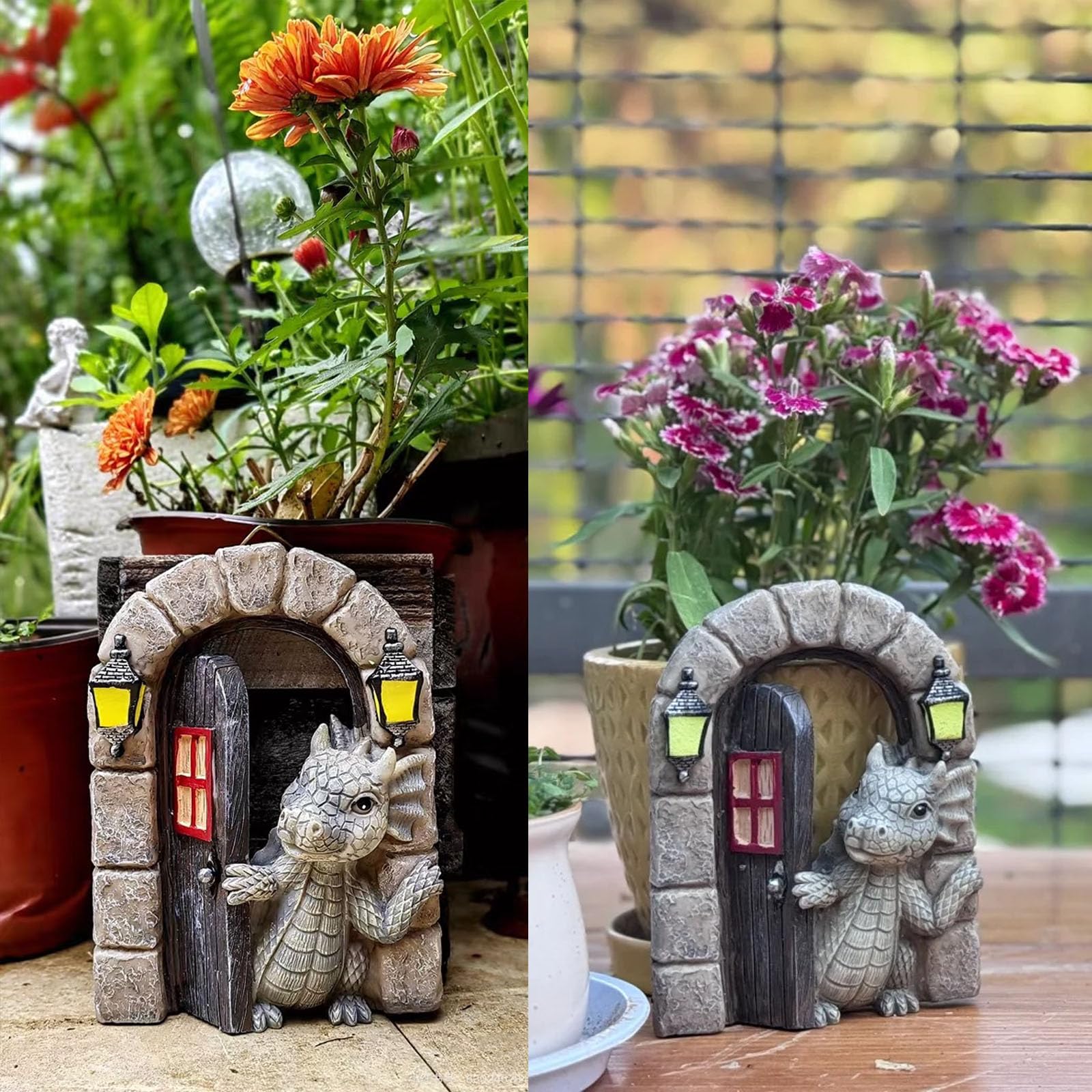 Yeomoo Drakenfamilie met kinderfiguren, tuindecoratie voor buiten: grappige draken, tuinfiguren, cadeaus voor vrouwen, mama, verjaardagsdecoratie voor woonkamer, tuin, balkon, terras, weerbestendig