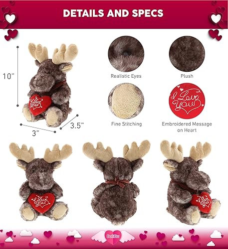 Miniatura 3 de DolliBu Peluche de San Valentín con alce sentado marrón con corazón rojo y nombre, regalo personalizado para el día de San Valentín, cumpleaños,