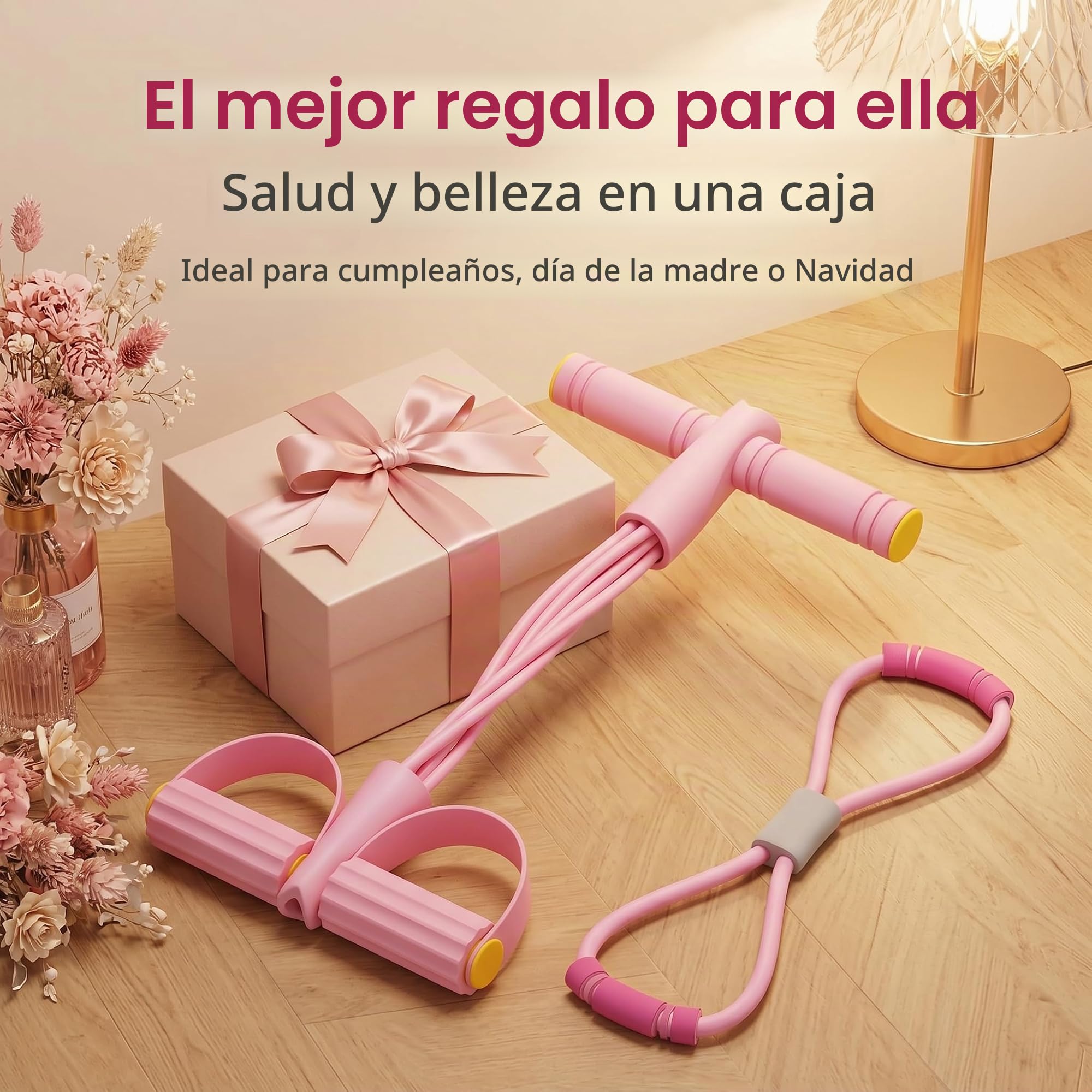 Banda de resistencia para pilates, bandas de resistencia de fitness con pedal de extracción de tobillo, cuerda elástica rosa para ejercicio, 6 tubos
