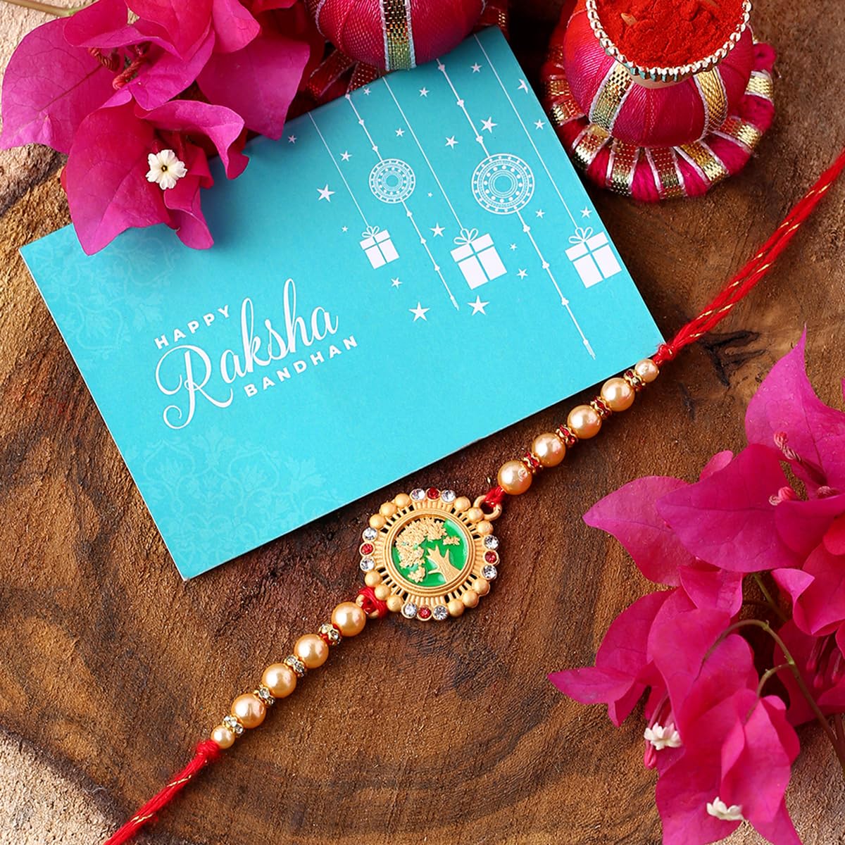Beaded Enamel Rakhi with Roli Chaawal Pack