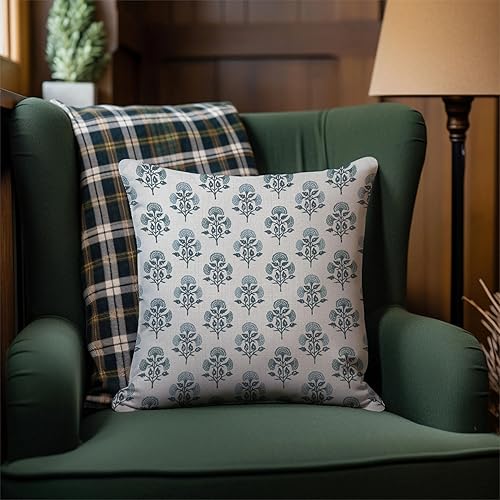 Miniatura 2 de AOFANGGO Grandmillenial - Funda de almohada floral azul salvia verde de 18 x 18 pulgadas, estampado de bloques de flores de primavera, decoración de