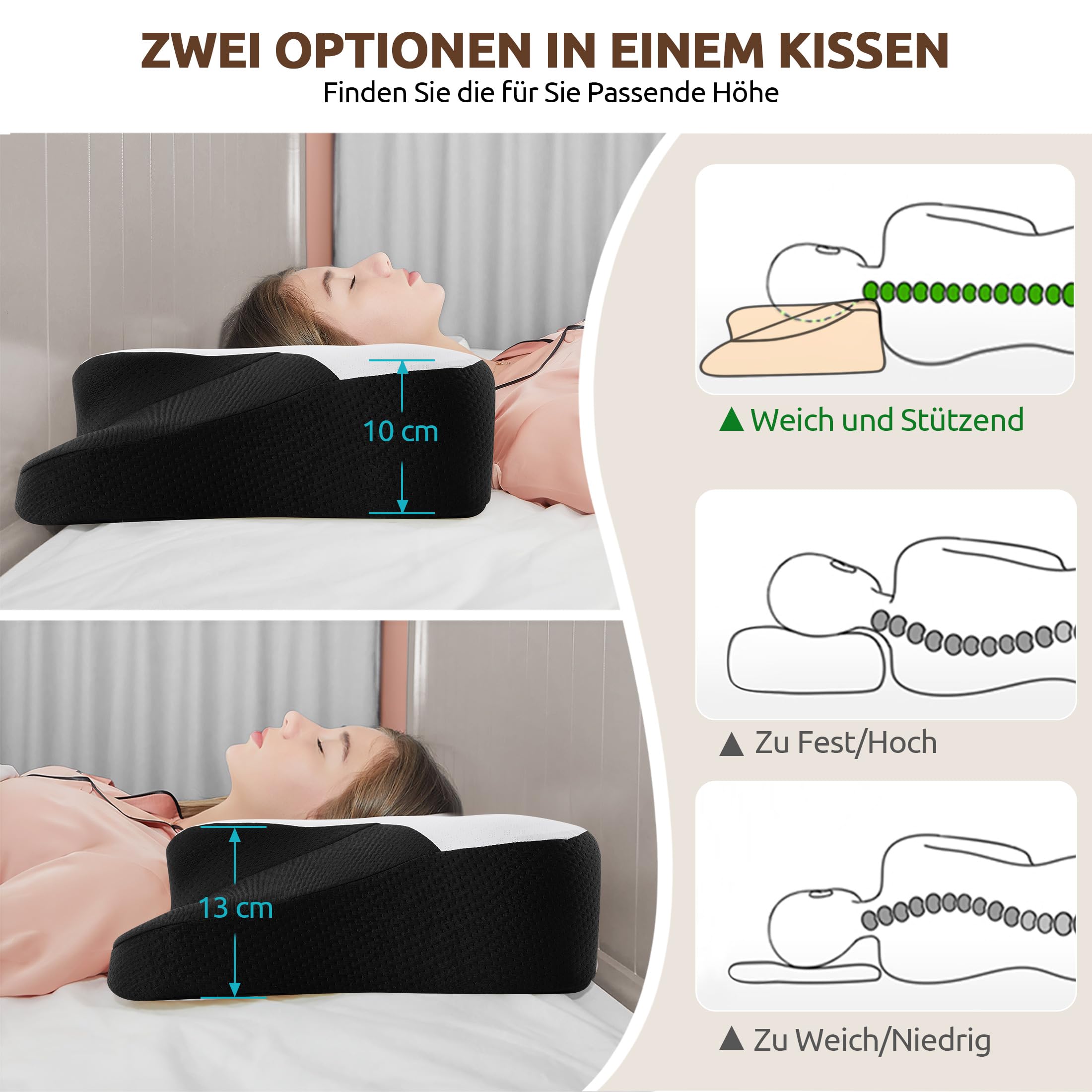 DONAMA Nackenkissen Memory Foam Schlafkissen für Seiten Rücken Bauchschläfer