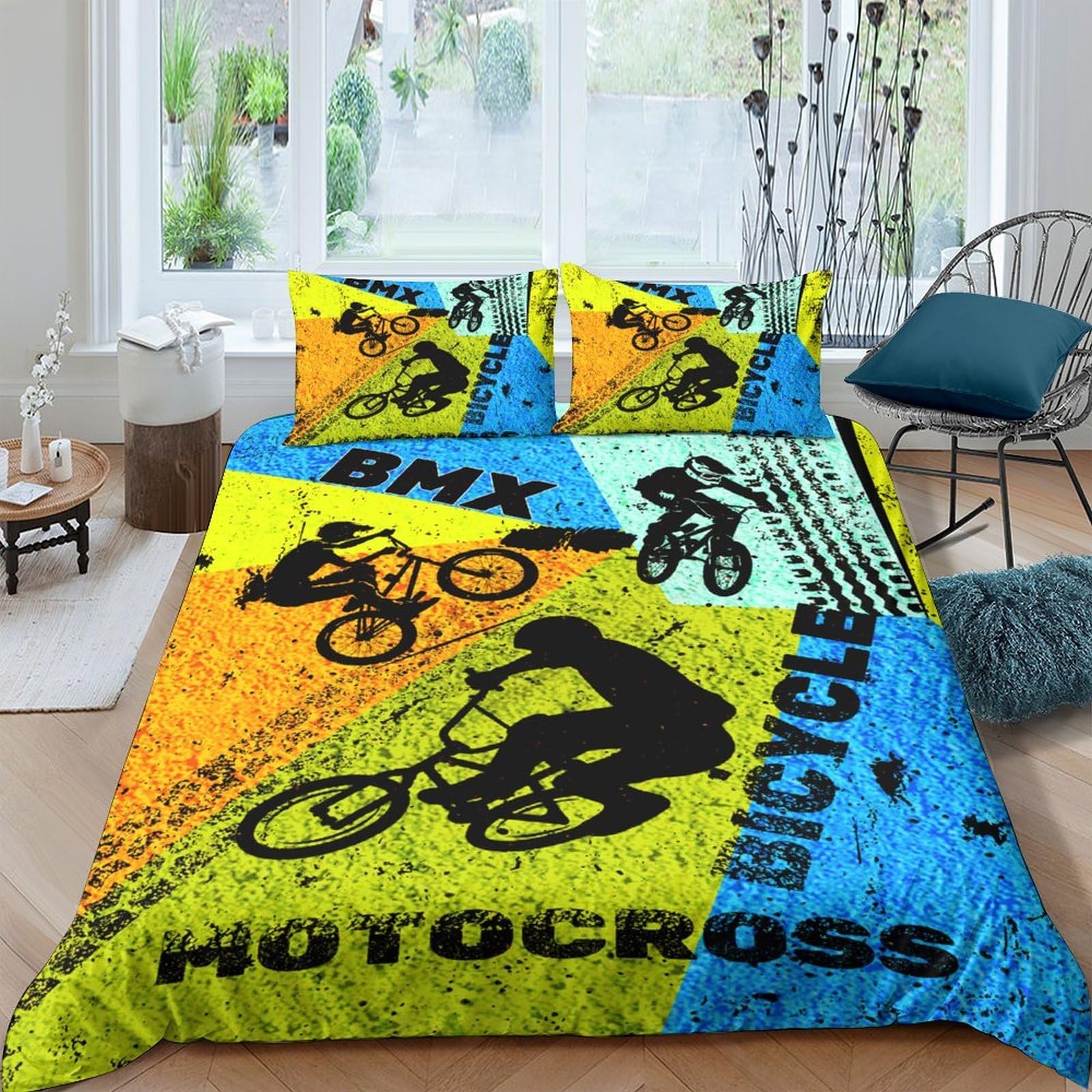 Ctjqhvkz Style-9 3D Printed Bmx Motocross Fitted Sheet Microfiber Anti-Slip Bike Bicycle Mattress Cover For Bedroom Guest Room Easy Care Single（135X200cm）