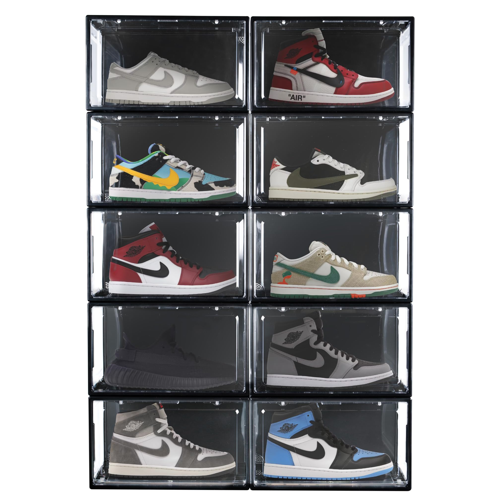 Schwarze Sneaker-Boxen - Transparente Schuhboxen - Acrylmaterial - Magnetverschluss - Bis Größe 48 - Stabil und stapelbar - 10 Stück