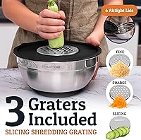 Vista 5 de Priority Chef Juego de tazones para mezclar de acero inoxidable con tapas, 30 piezas de primera calidad con 6 cuencos de metal para cocina, 3 Negro