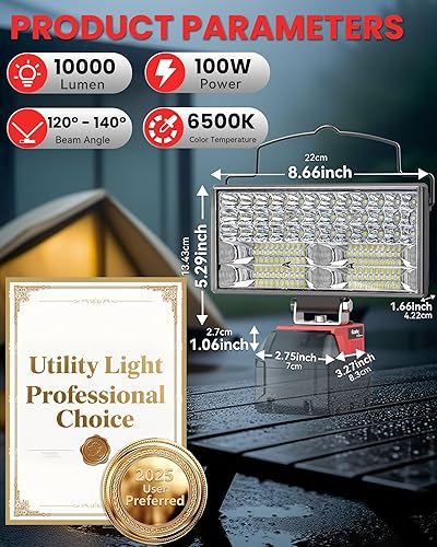 Miniatura 2 de Luz de trabajo LED para batería Milwaukee m18 de 18 V, Ecarke 7 pulgadas, 68 W, luz de trabajo inalámbrica 6800 lúmenes de brillo con protección de