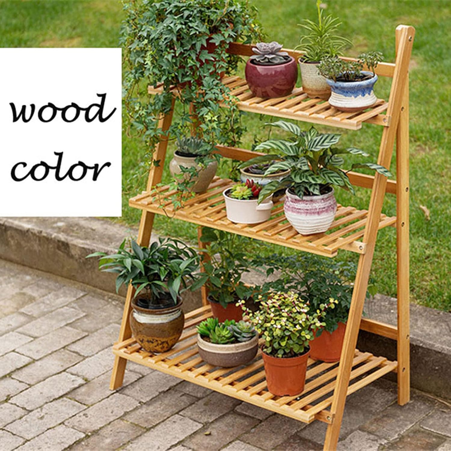 Multi Layer Foldable Flower Plant Pots Rack Stand Shelf for Balcony Living Room Garden Patio (Bambooes)