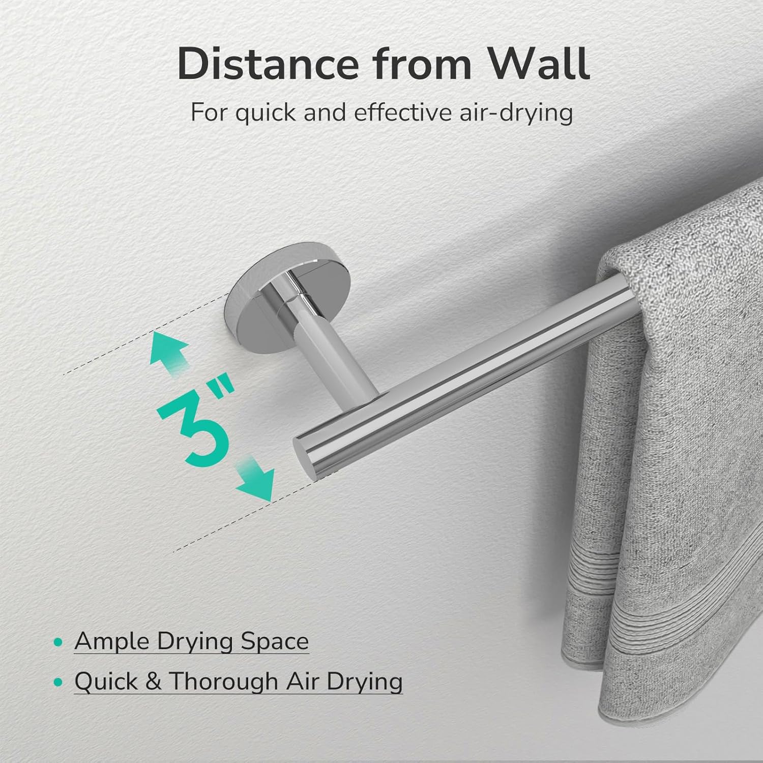 USHOWER Polished Chrome Bath Towel Bar, 30-Inch Towel Rack for Bathroom Wall-Mounted, Thicken SUS304 Stainless Steel Towel Rod (Total Length 32-Inch)