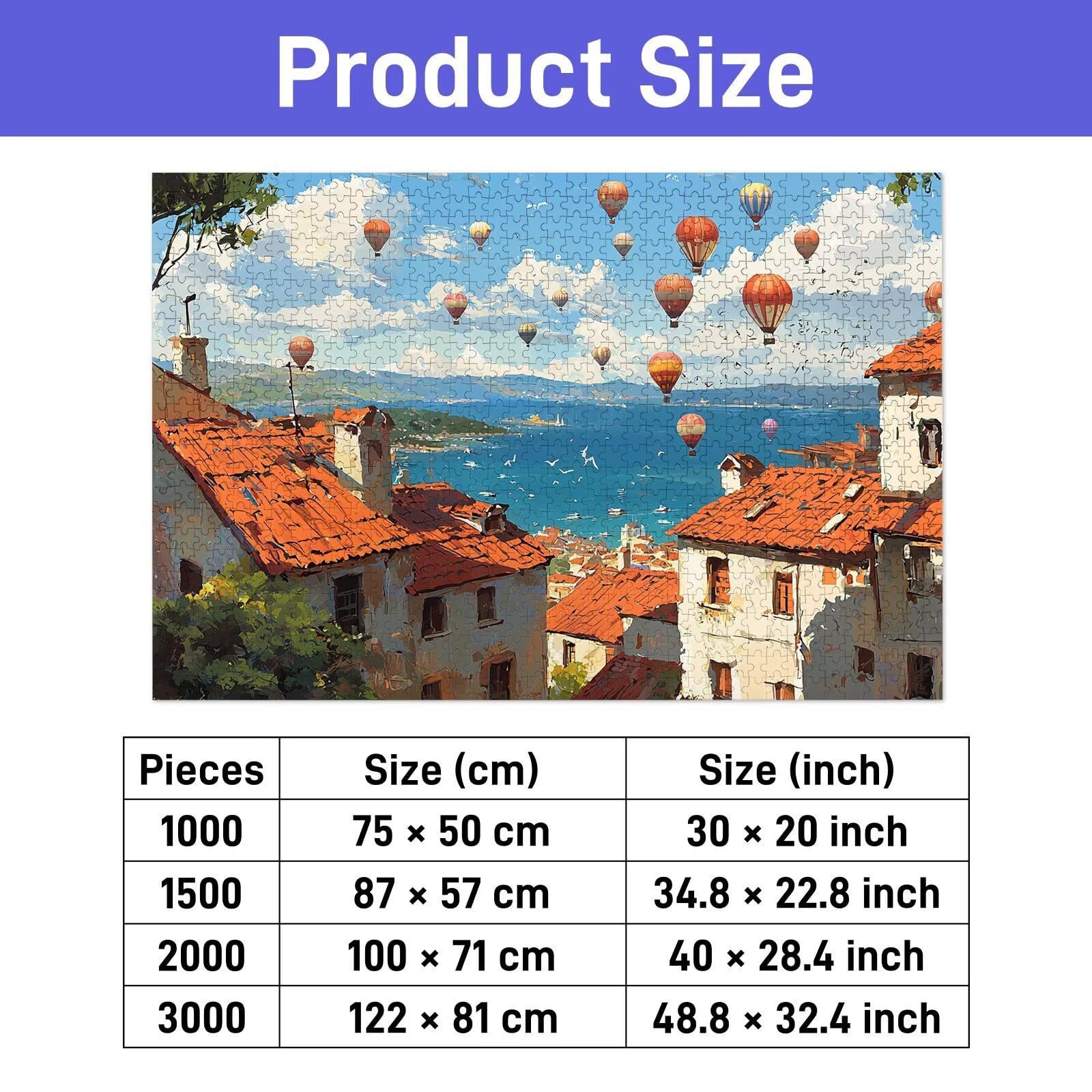 Puzzle 3000 Teile Erwachsene, Heißluftballon Puzzle 3000 Teile mit Geschenkbox, Holzpuzzle Erwachsene mit Naturholz, Geschenke für Frauen, Geschenke für Männer, Holzpuzzle für Deko Wohnzimmer, I-81