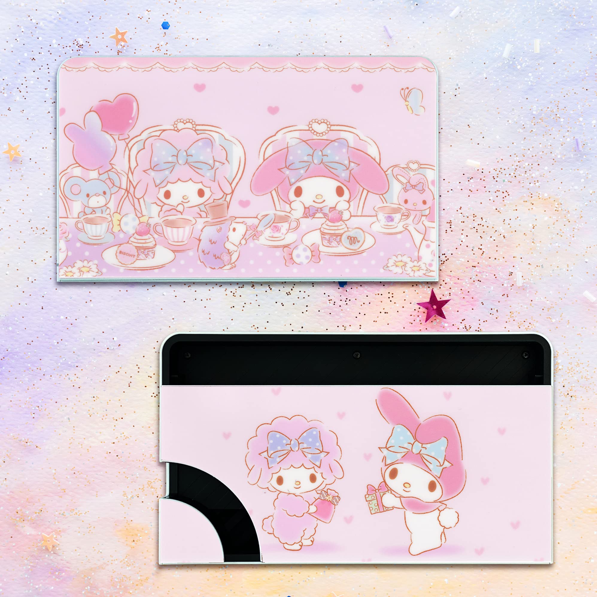 BelugaDesign Hello Melody Skin | Joli autocollant mignon mignon Kawaii rose pastel Anime | Compatible avec console d'accueil Nintendo Switch OLED Joycon