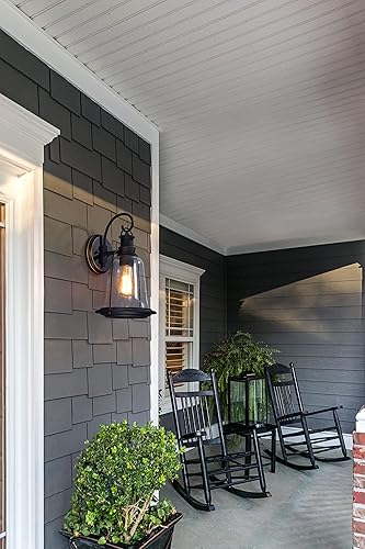 Miniatura 2 de Westinghouse Lighting 6349100 Brynn - Lámpara de pared para exteriores, acabado de bronce aceitado con reflejos y vidrio sembrado transparente,