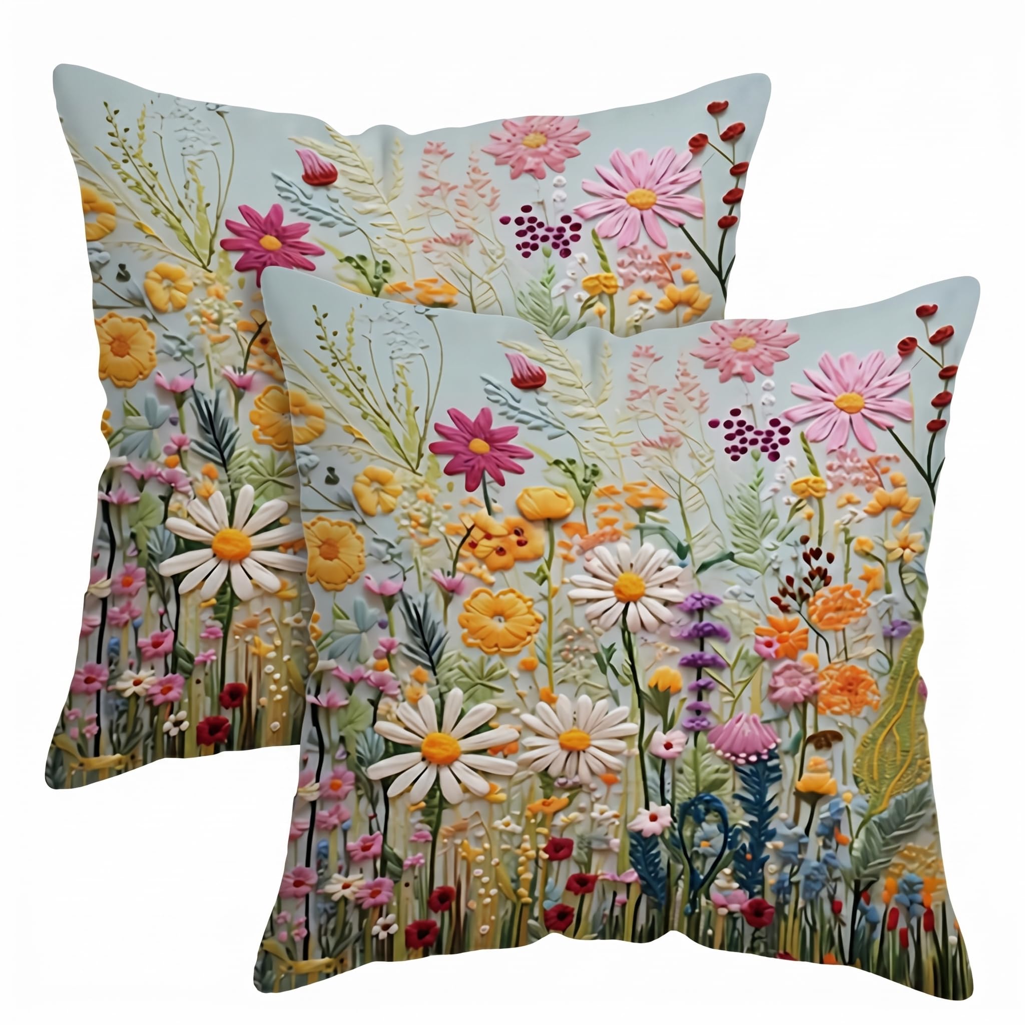PVOODIRE 2 Pack Floral Cushion Covers 40x40cm Short Plush No Insert