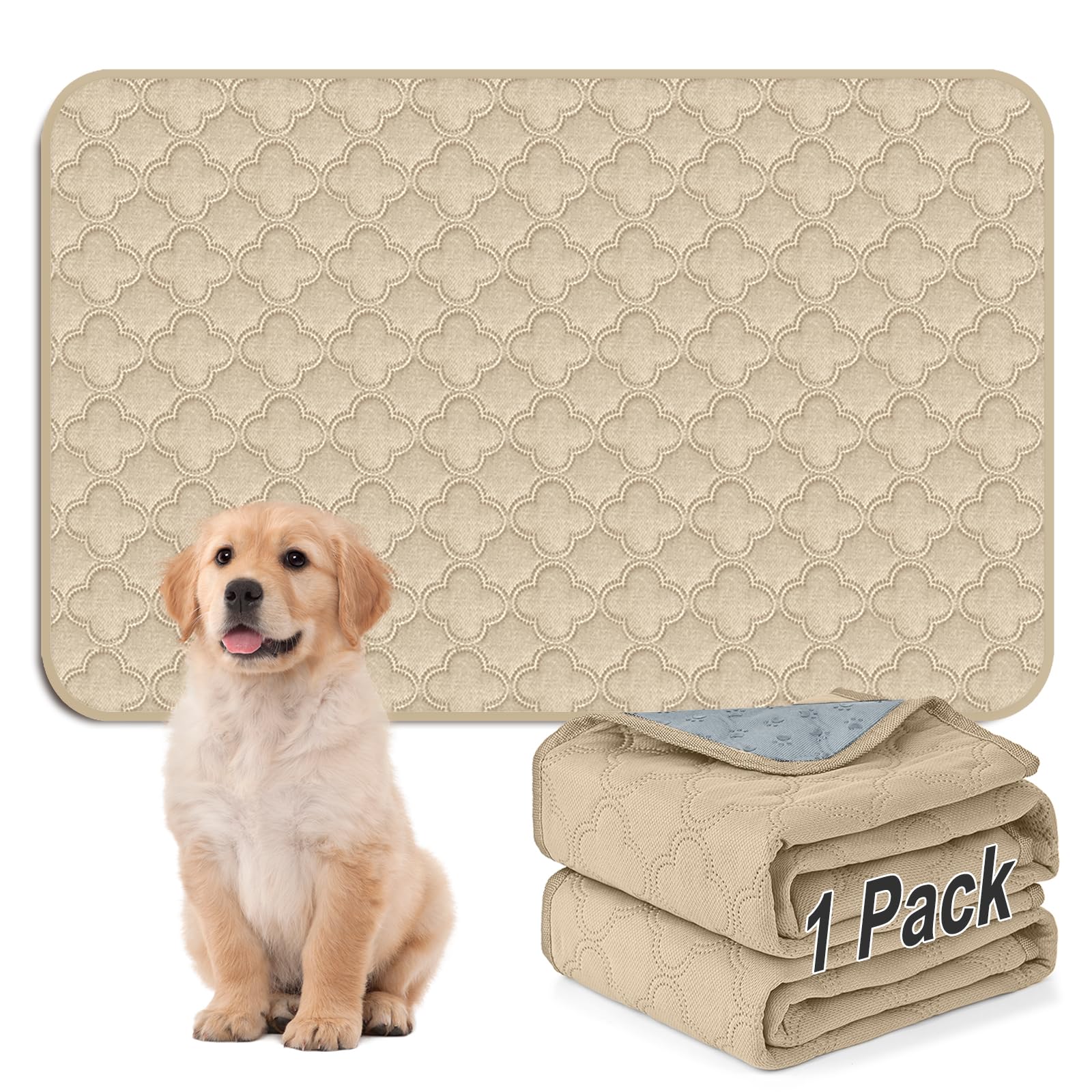 FunFurry Washable Pee Pads for Dogs - 1 Pack Reusable Pee Pads，Waterproof Puppy Pads，Pet Training Pads，Super Absorbent with Dog Paw Shape Non-Slip Backing (Cream, 48" X 65" - 1 Pack)