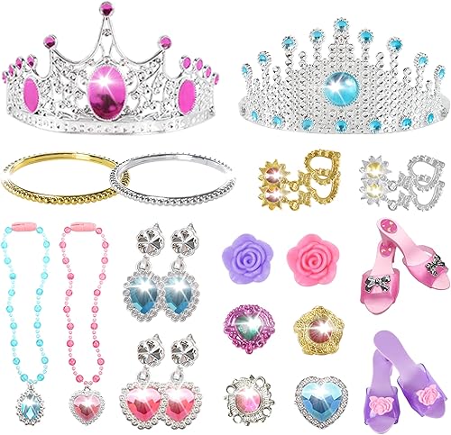 PicassoTiles Tiara de princesa real de cuento de hadas para niños, boutique de joyas, zapatos y accesorios de moda, colección de juguetes para niñas