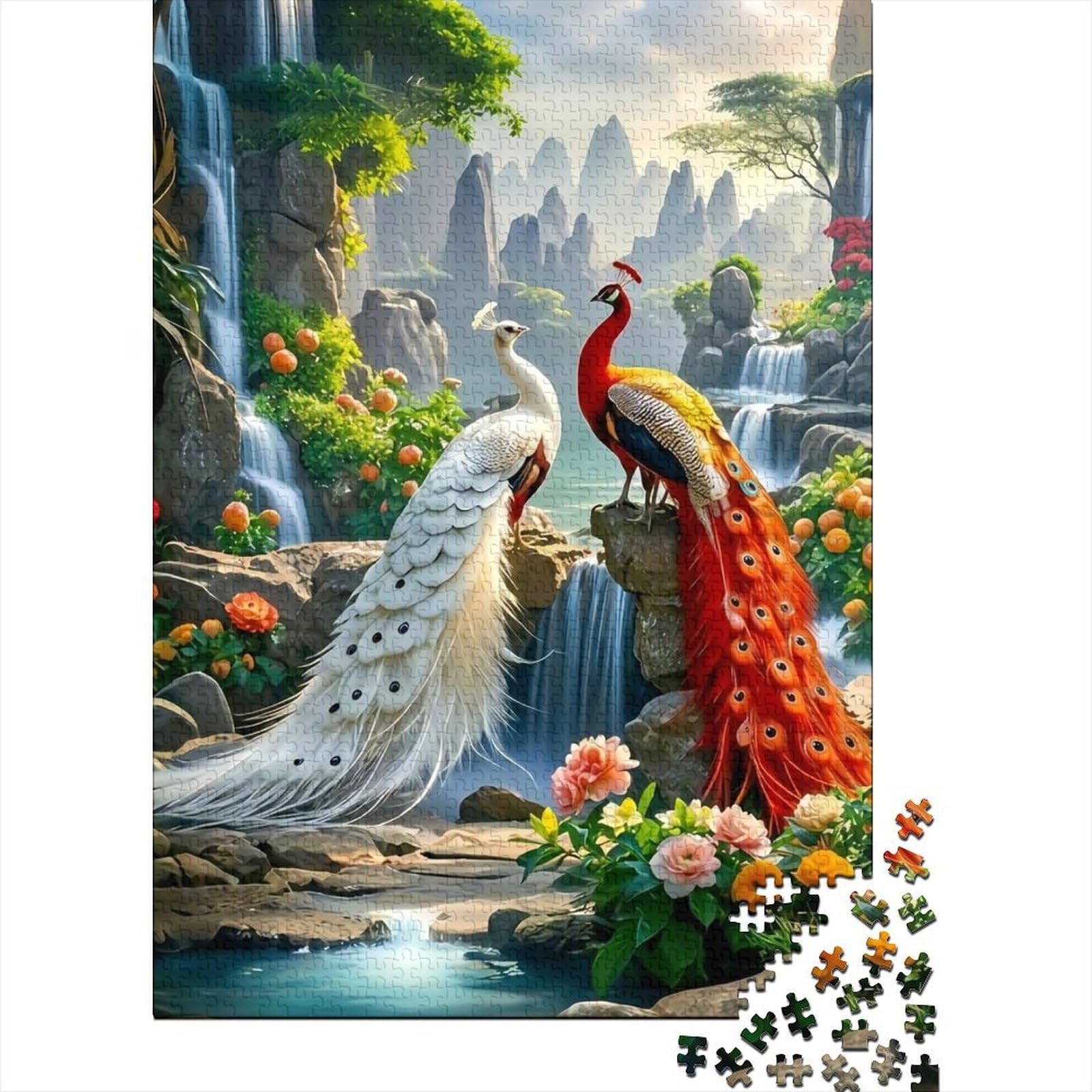 Peacock Waterfall Scenery 1000 Piece Jigsaw Puzzle Adult Calm Decor — image 1